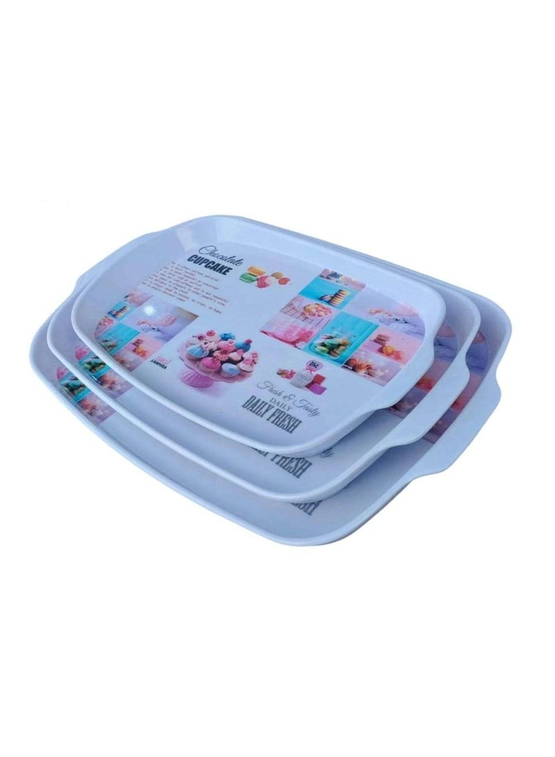 طقم صواني ميلامين الجوهره 3 قطعة مستاطيلة صينية مقاس: 46×33 سم صينية مقاس: 36.5×26 سم صينية مقاس: 27×18.5 سم برجل ثقيل الوزن لون متعدد الالوان 25625652 - Image 2